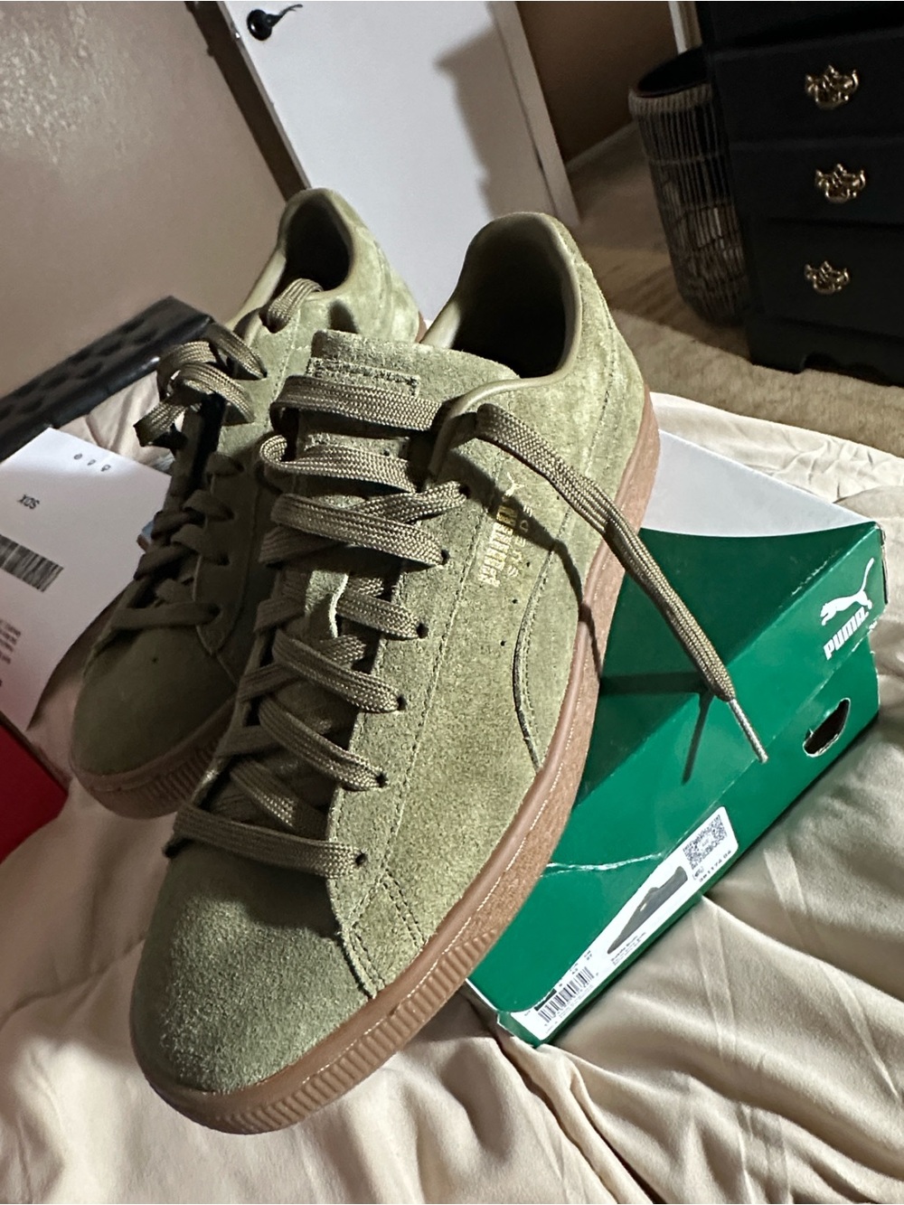 Puma Men’s Olive Green Suede Sneakers with Gum Sole